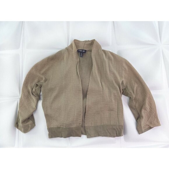 Ronen Chen 1 US Sz 6 Beige Tan Silky Cropped Bolero Jacket Cardigan Knit Women s - Picture 1 of 5
